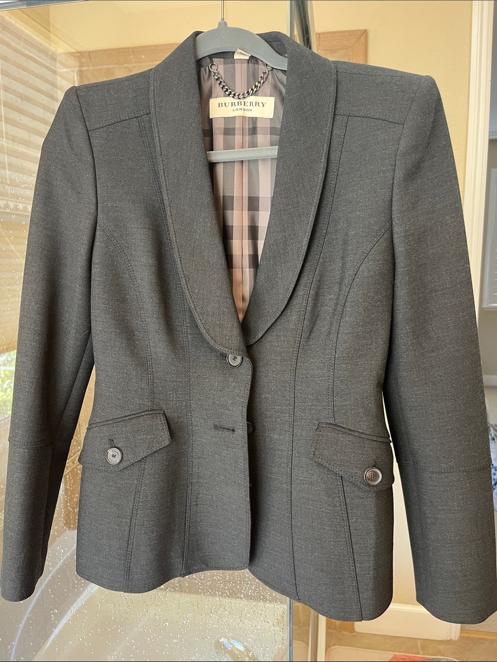 Burberry Women's Dark Gray Shawl Collar Blazer